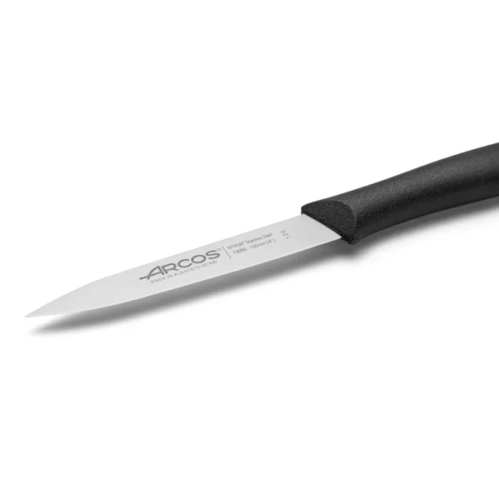 סכין ירקות ארקוס 10 ס"מ להב חלק קצה שפיץ ידית שחורה Nova