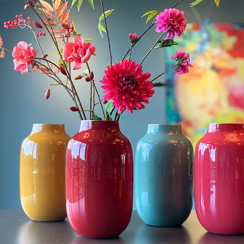 אגרטל מתכת אובלי צהוב גדול 30 ס"מ Home Decor